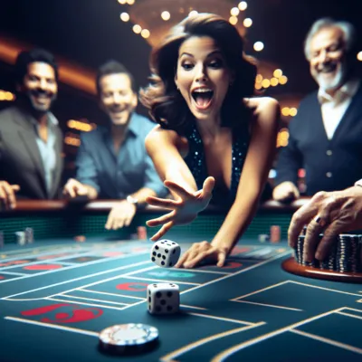 Craps casino game table layout with virtual dice